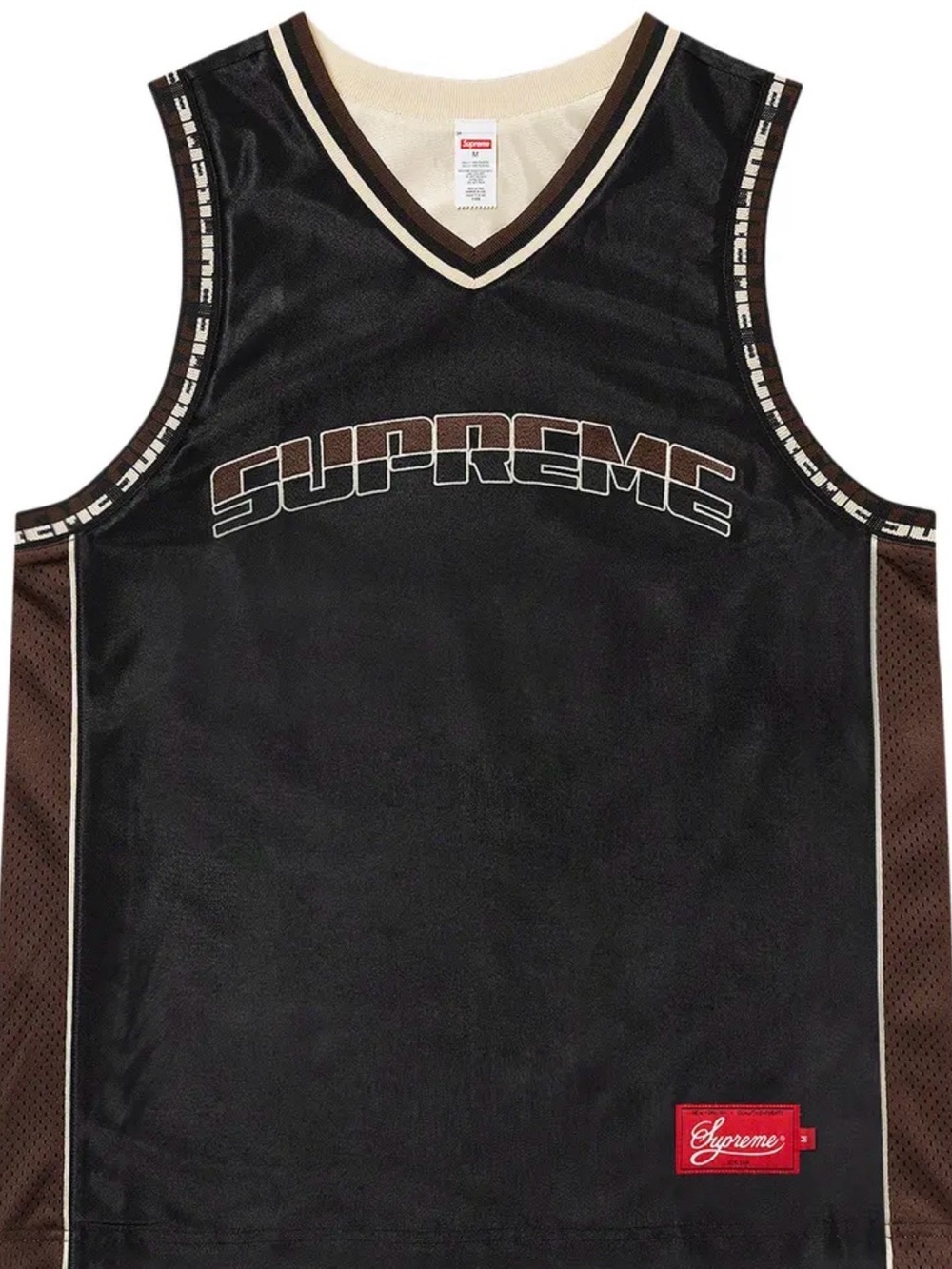 Supreme Black & Brown Mesh Basketball Jersey with Cream Trim